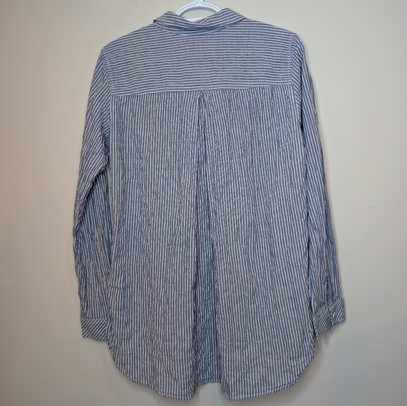 Sonoma Medium Womens Cotton Blue Striped Button Down Top Floral Embroidered - Picture 2 of 9